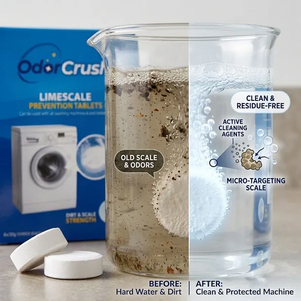 Tablet dissolving: dirty water before, clear water after